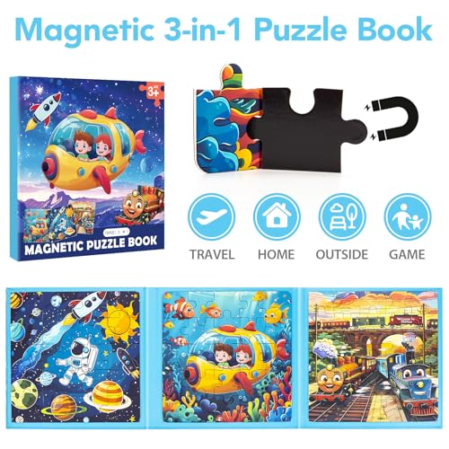 Jeacirio Space Ocean Train Magnetic Puzzles for Toddlers Ages 35 202530 Pieces Travel Jigsaw Puzzles Preschool Learning Toys - Image 5