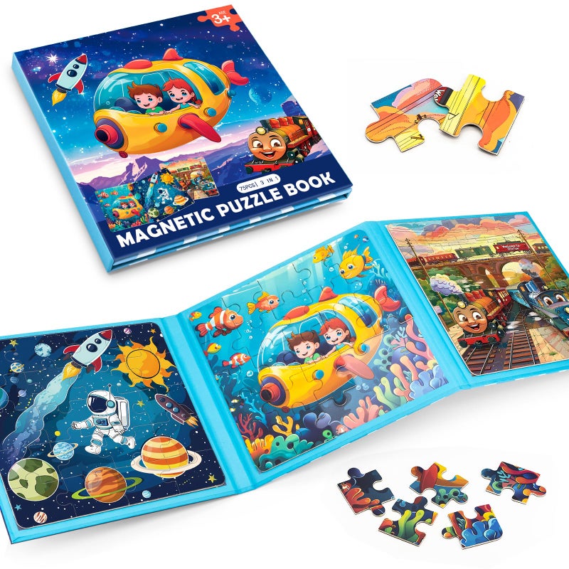 Jeacirio Space Ocean Train Magnetic Puzzles for Toddlers Ages 35 202530 Pieces Travel Jigsaw Puzzles Preschool Learning Toys - Image 3