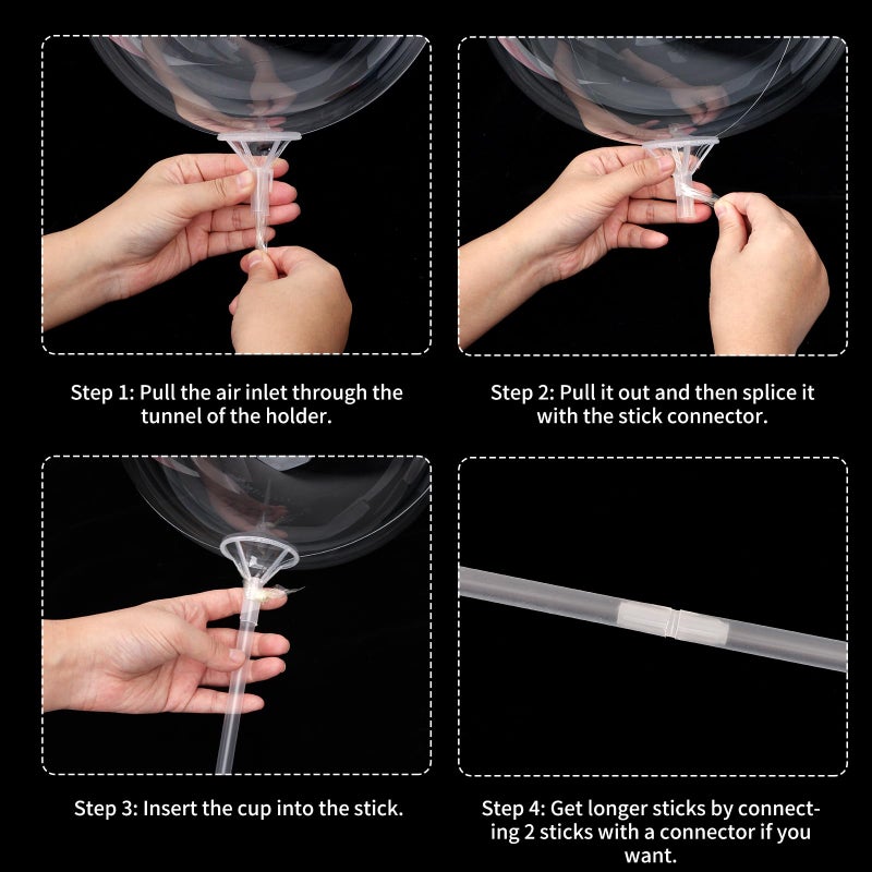 RUBFAC 50pcs Balloon Sticks with Cups, 16in Clear Bobo Balloon Holders Large and Long Balloon Stand for Large Birthday Graduation Wedding Party Decorations - Image 4