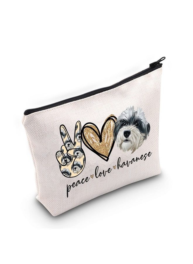 LEVLO Havanese Dog Cosmetic Make Up Bag Dog Lover Gift Peace Love Havanese Make Up Zipper Pouch Bag For Dog Owner (Peace Havanese) - Image 1