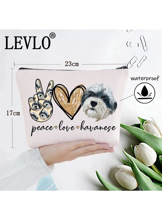 LEVLO Havanese Dog Cosmetic Make Up Bag Dog Lover Gift Peace Love Havanese Make Up Zipper Pouch Bag For Dog Owner (Peace Havanese) - Image 2