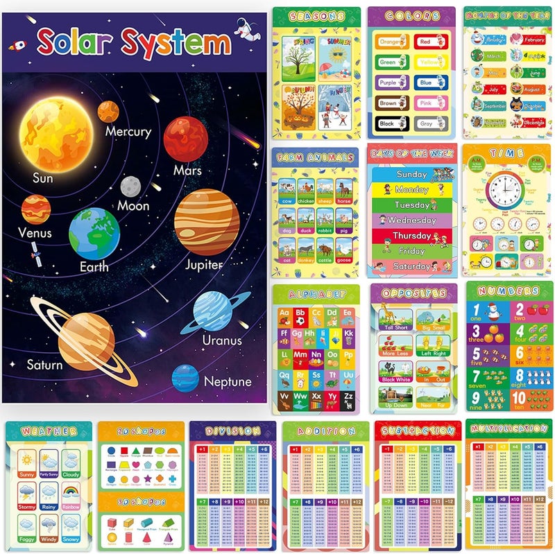 Oonkaf Educational Posters for Toddlers -16 Charts Classroom Decor - Playroom Decor - Daycare Classroom Decorations - Preschool Home School Essentials - ABC Poster - 16" x 11" Kids Posters - Image 1