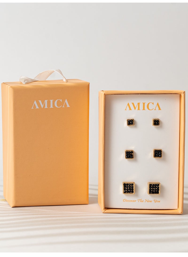 AMICA Pack of 3 Square Stud Earrings - Image 2