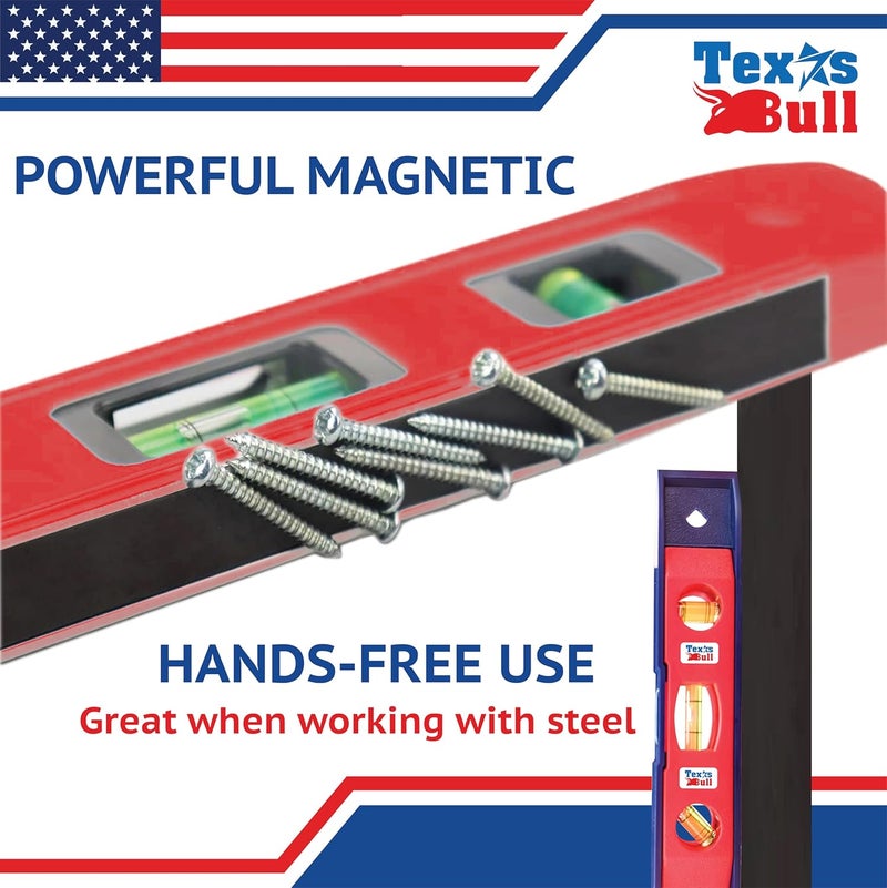 TUQO Texas Bull Magnetic Leveler 9-Inch with spirit leveler – Durable, Accurate, and Compact Leveling Tool for Precision Work. Blue & Red | TX-PTL9 - Image 5