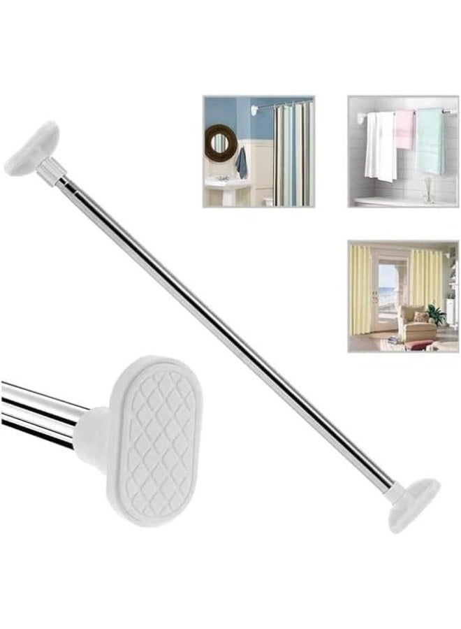 Modern design stainless steel hanging rod (Silver/White): Extendable from 70 to 120 cm - Heavy-duty material resistant to rust and corrosion - Amazingly easy installation in seconds for hanging curtains or organizing children's clothes. - Image 1