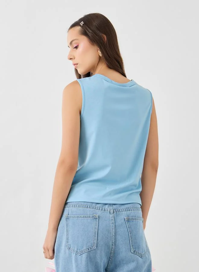 Take Two Take Two Solid Sleeveless Round Neck Top