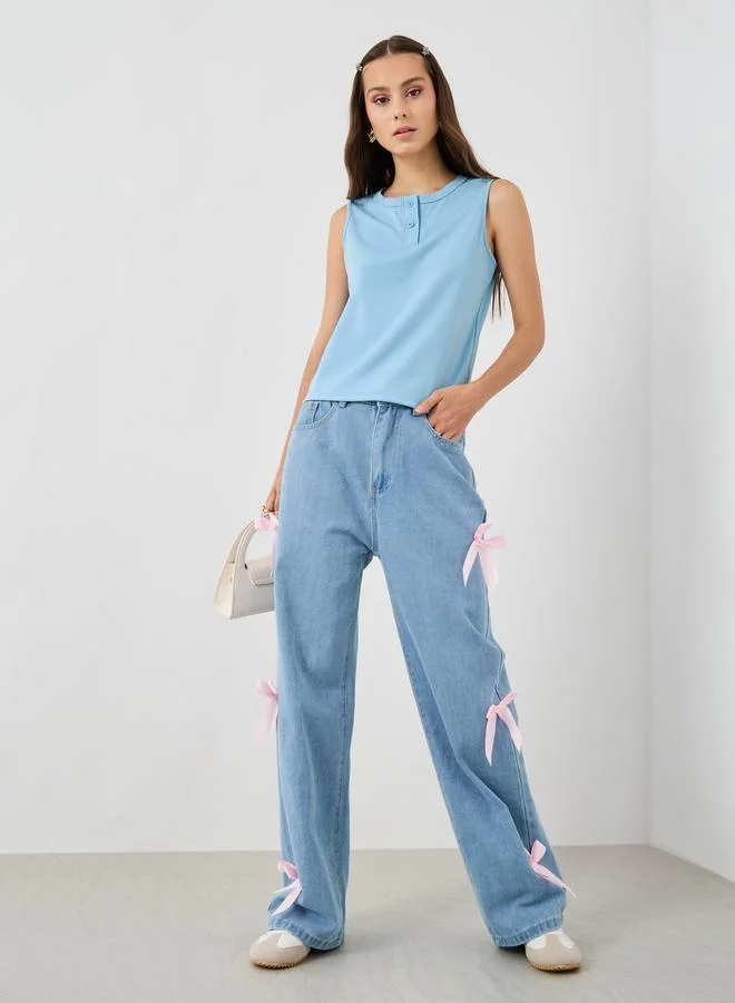 Take Two Take Two Solid Sleeveless Round Neck Top