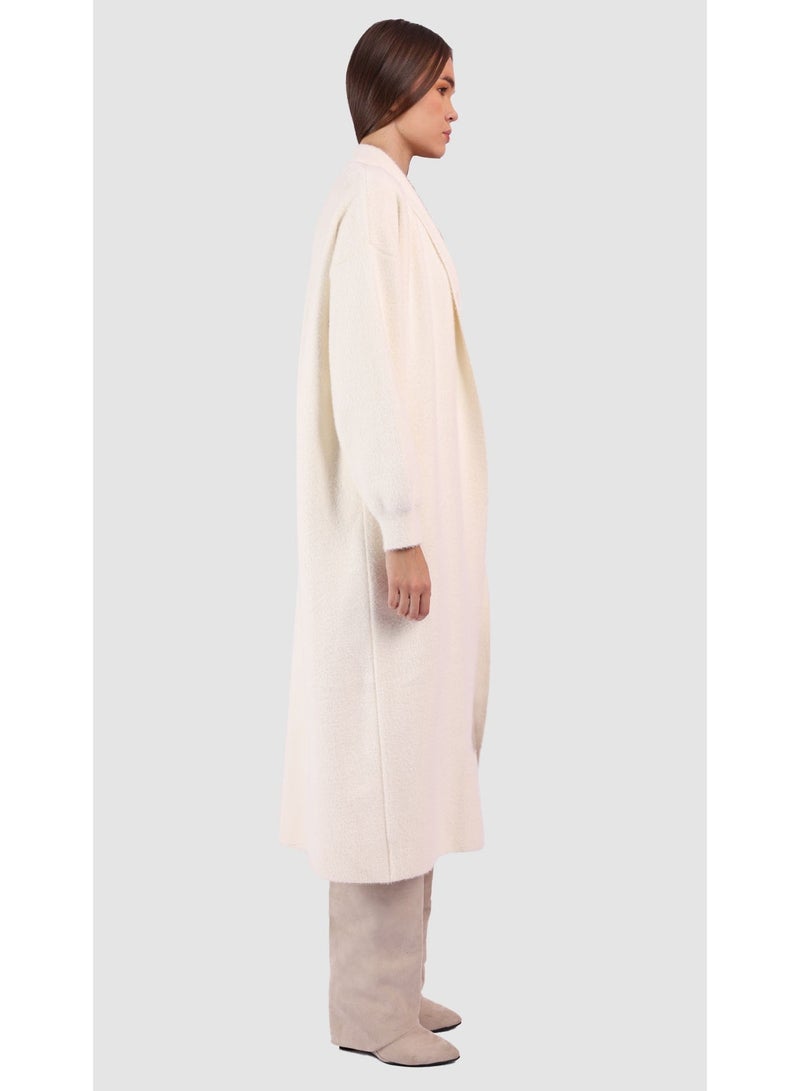 KYVELi Women’s Long Open-Front Knit Cardigan – Off White - Image 4