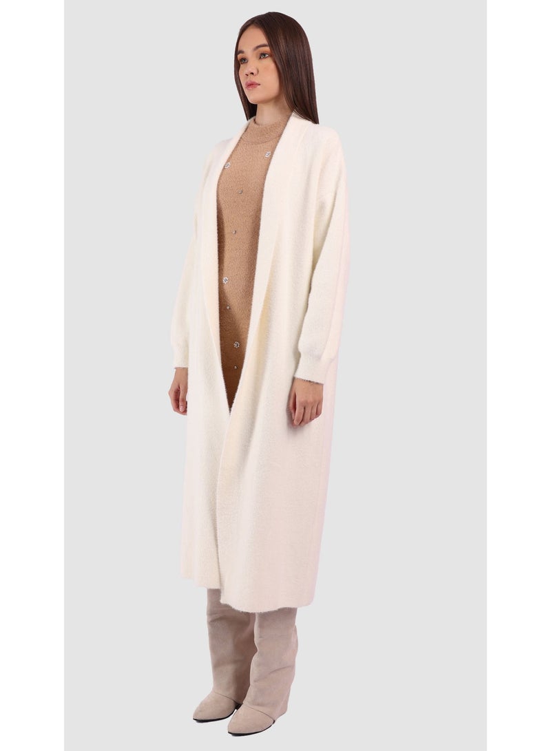 KYVELi Women’s Long Open-Front Knit Cardigan – Off White - Image 5