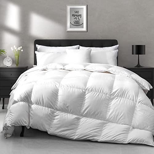 APSMILE Lightweight Down Feather Fibers Comforter Oversized Queen Size Cooling Bed Comforter Hotel Collection High FillPower Thin Duvet Insert for Warm WeatherHot Sleepers 98x98 White - Image 1