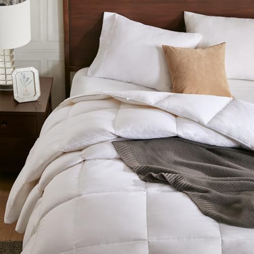 APSMILE Lightweight Down Feather Fibers Comforter Oversized Queen Size Cooling Bed Comforter Hotel Collection High FillPower Thin Duvet Insert for Warm WeatherHot Sleepers 98x98 White - Image 3