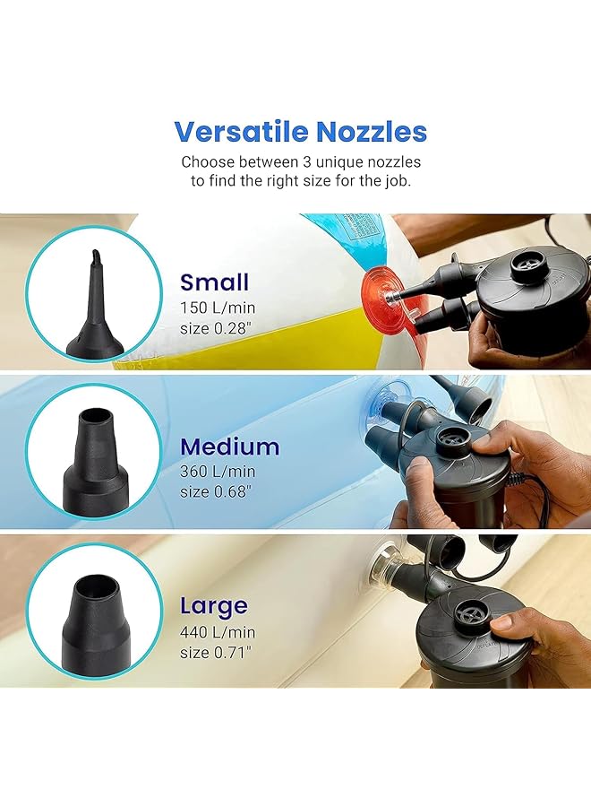 X spring Electric Air Pump Portable High Power Air Pump With 3 Nozzles Fast Inflation For Air Mattress And Pool Floats Multi Purpose Air Compressor For Camping Travel And Home Use - Image 3