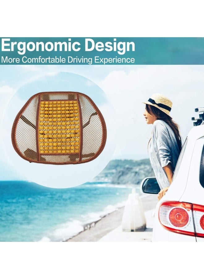 وسادة دعم قطنية مريحة من الخرز الخشبي للسيارة والمكتب وكراسي المنزل - مسند ظهر شبكي قابل للتهوية مع خرز تدليك وأشرطة قابلة للتعديل وإطار فولاذي - دعم للظهر 40 × 33 سم لتخفيف الألم وتصحيح الوضع - Image 4