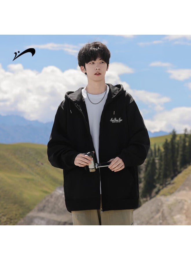 Noble bird Guirenniao Heavyweight Zip-up Hoodie Men Spring Autumn Youth Casual Hooded Jacket Light Gray Regular 2XL - Image 2