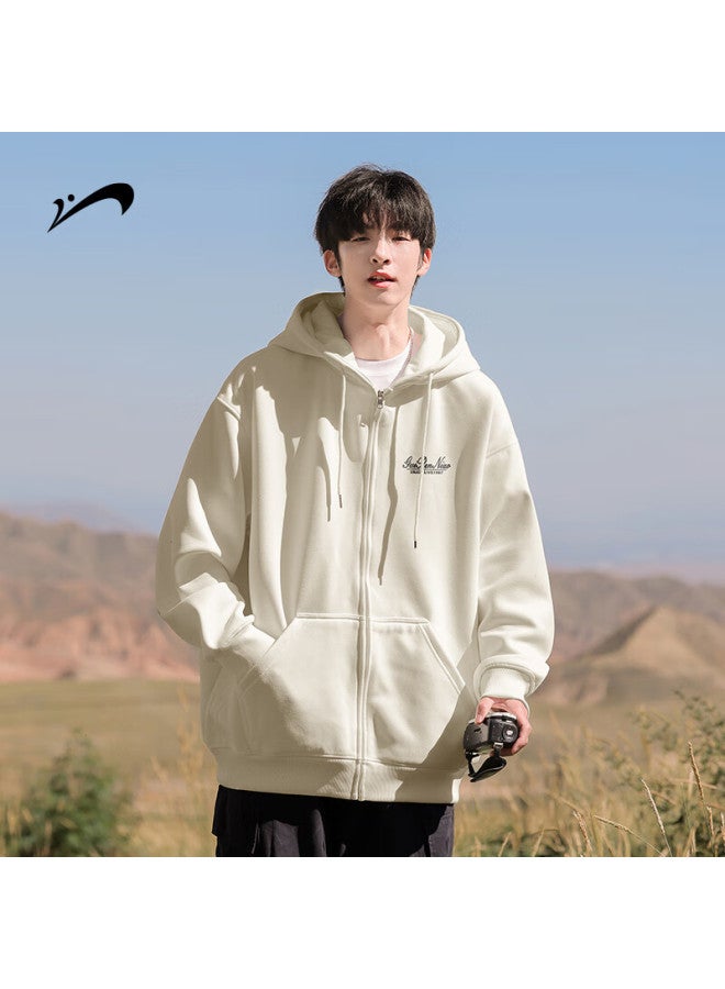 Noble bird Guirenniao Heavyweight Zip-up Hoodie Men Spring Autumn Youth Casual Hooded Jacket Light Gray Regular 2XL - Image 3