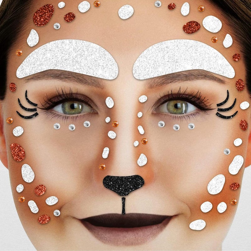 Party Factory Local available supply Face Tattoo Deer Temporary Glitter Face Tattoo for Theme Party, Halloween & Carnival, Children & Adults Priority based order prep - Image 1