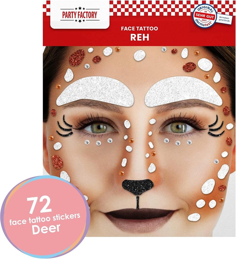 Party Factory Local available supply Face Tattoo Deer Temporary Glitter Face Tattoo for Theme Party, Halloween & Carnival, Children & Adults Priority based order prep - Image 2