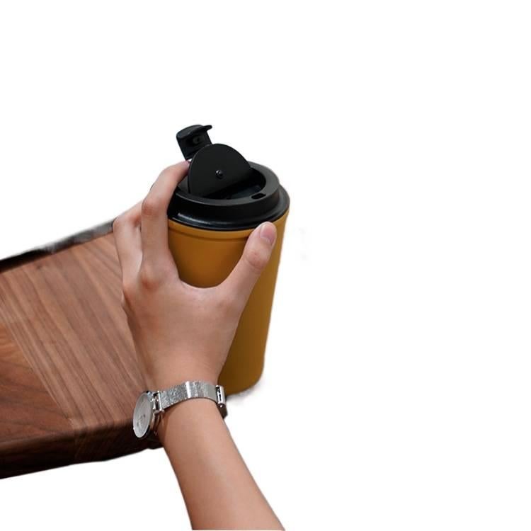 كوب قهوة للسفر من ستانلس ستيل مع بطانة خزفية، 350 ml، أصفر من الستانلس ستيل للهدايا للاستخدام الشخصي للتخزين العملي - Image 4