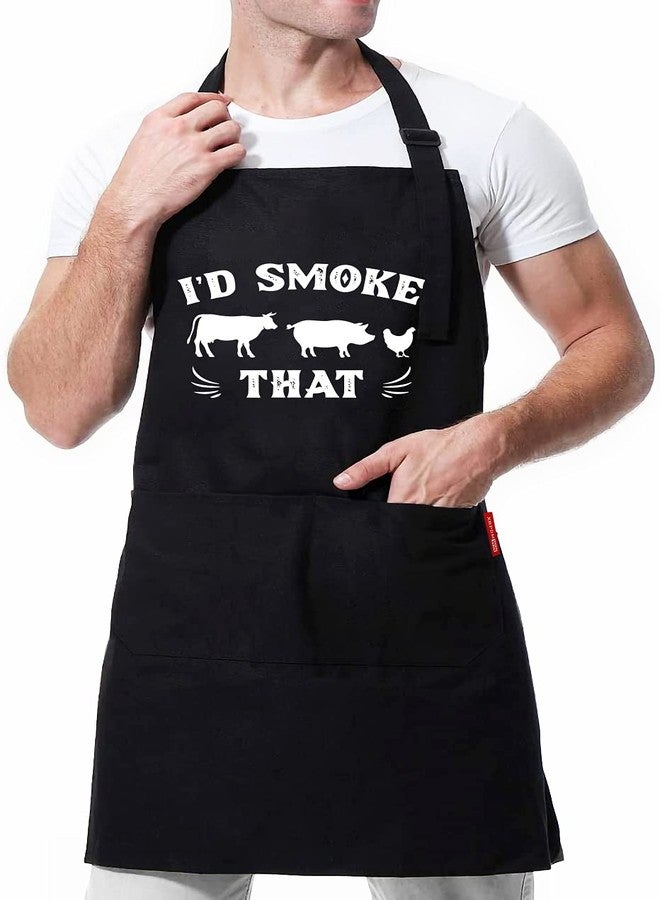 XBPDMWIN Funny Aprons for Men, I'd Smoke That Barbecue Grilling BBQ apron Smoker Gifts for Men - Image 1
