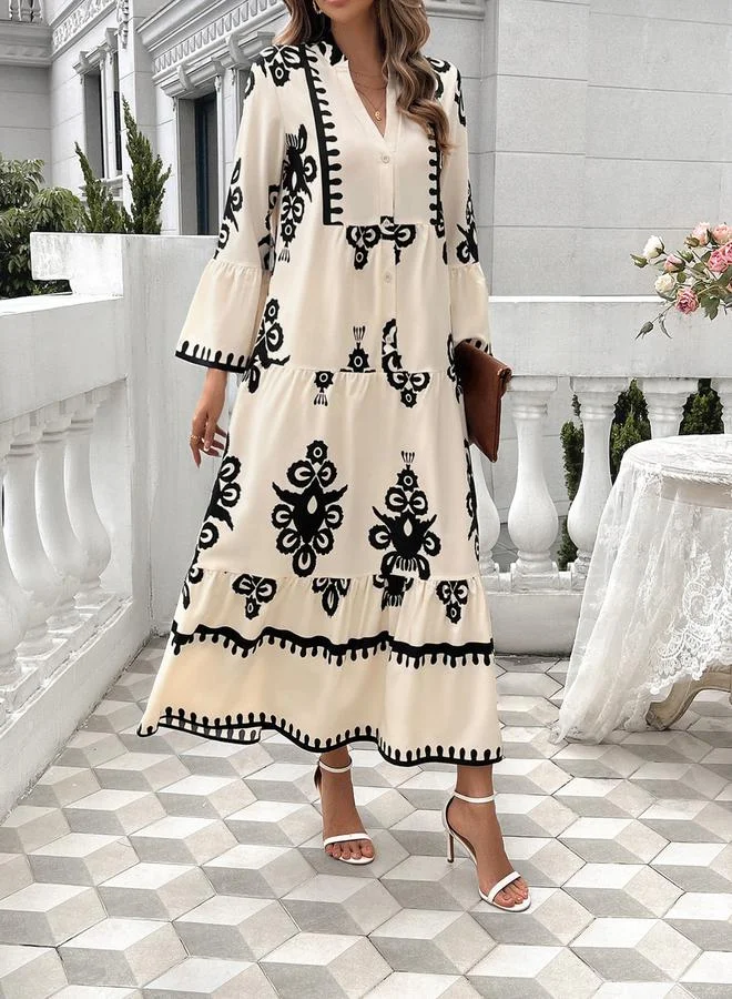 Take Two Allover Printed 3/4 Sleeve Maxi Dress by Styli