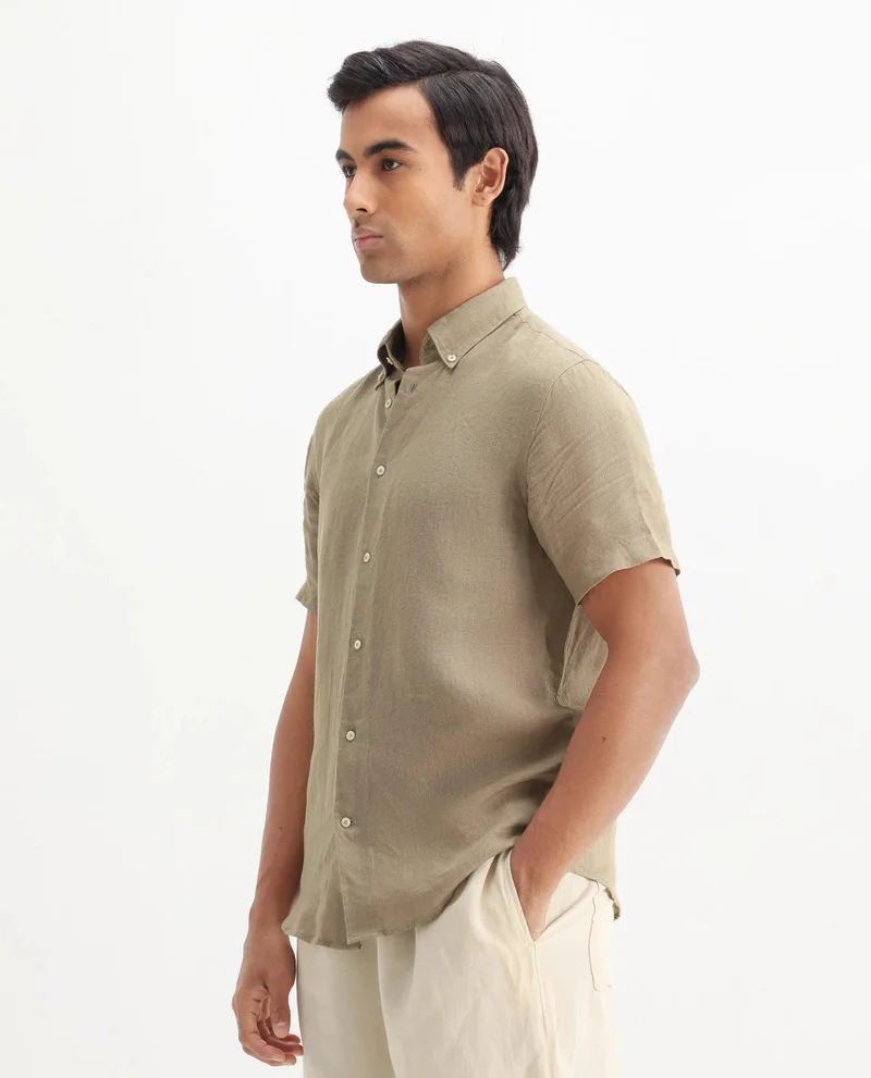Rare Rabbit Men's Linen Regular Fit Plain Shirt