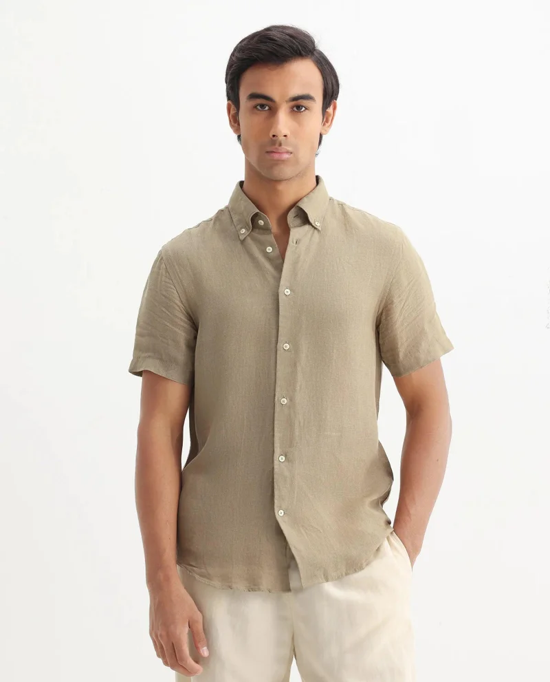 Rare Rabbit Men's Linen Regular Fit Plain Shirt