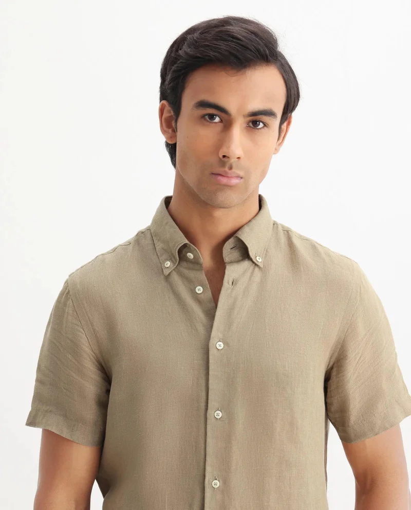 Rare Rabbit Men's Linen Regular Fit Plain Shirt