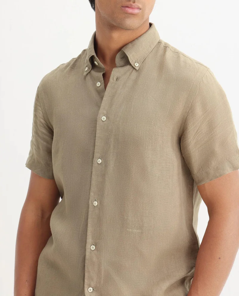 Rare Rabbit Men's Linen Regular Fit Plain Shirt
