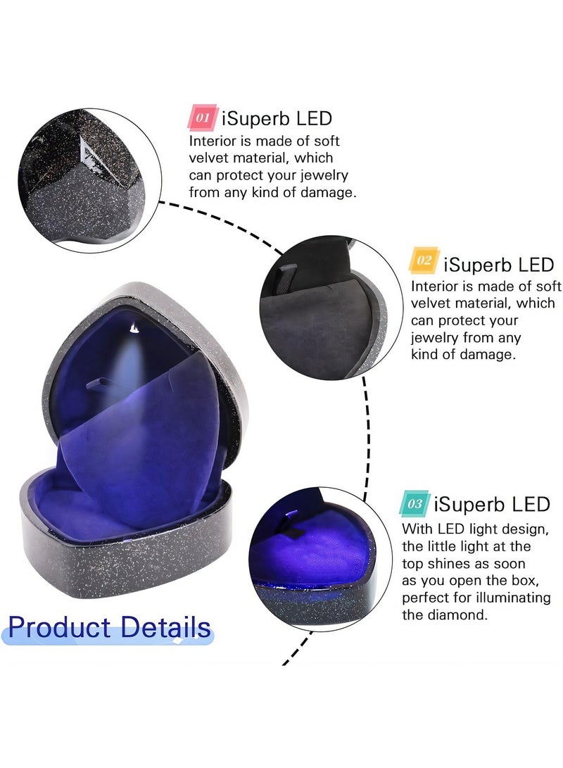 Heart Shaped Jewellry Box with LED Light, Velvet Earrings Jewelry Case with Light, Jewellry Display Box for Wedding, Engagement, Proposal, Birthday and Anniversary Gift Box Ring Box Necklace Box  - Image 3