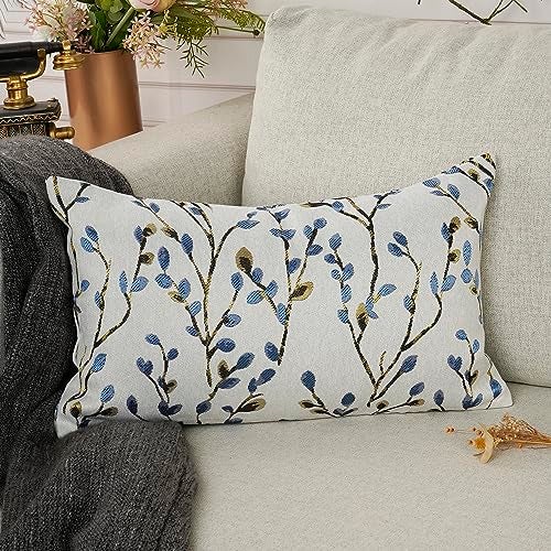 YOUR SMILE Classical Embroidery Jacquard Blue Square Decorative Throw Pillow Case Cushion Cover,12x20 inch - Image 2