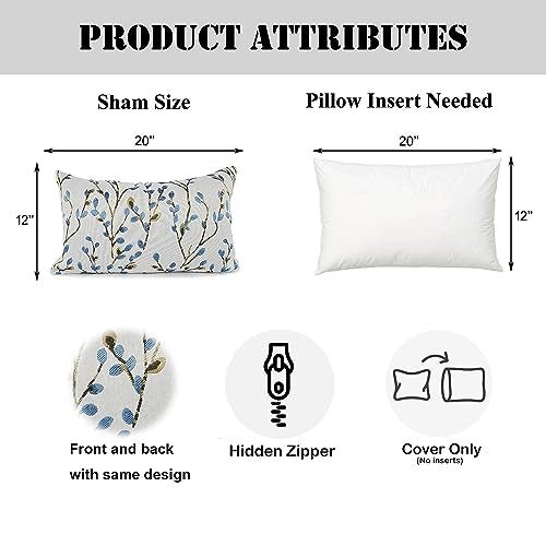 YOUR SMILE Classical Embroidery Jacquard Blue Square Decorative Throw Pillow Case Cushion Cover,12x20 inch - Image 4