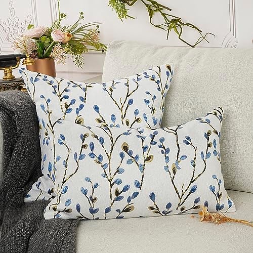 YOUR SMILE Classical Embroidery Jacquard Blue Square Decorative Throw Pillow Case Cushion Cover,12x20 inch - Image 5