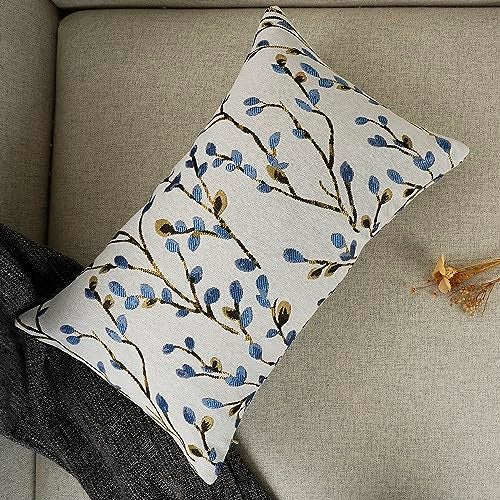 YOUR SMILE Classical Embroidery Jacquard Blue Square Decorative Throw Pillow Case Cushion Cover,12x20 inch - Image 3