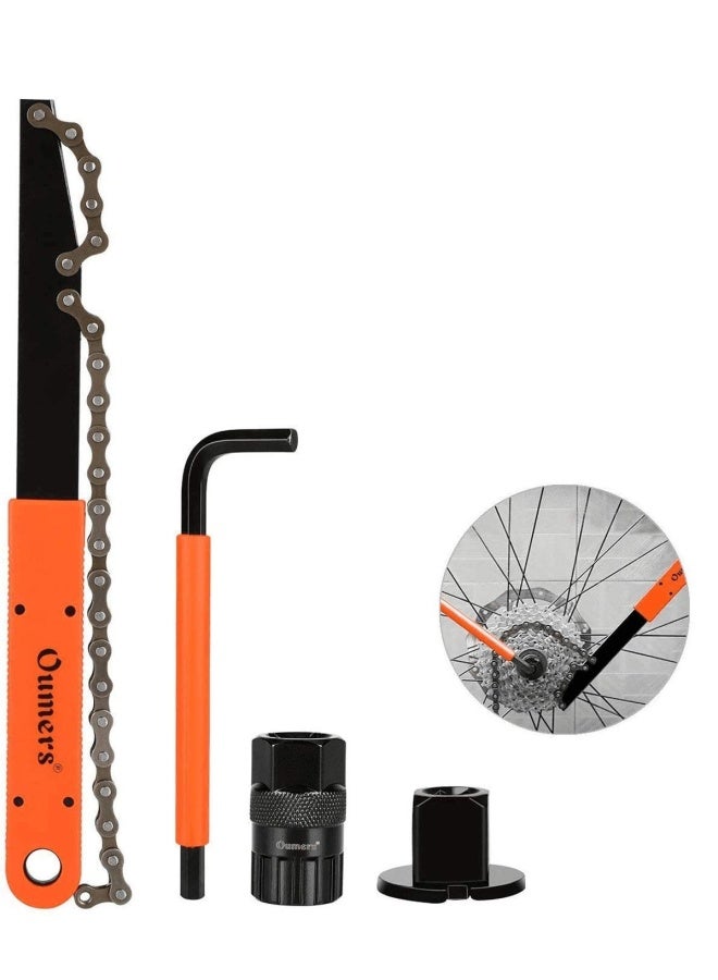 Oumers Bike Cassette Removal Tool With Chain Whip And Auxiliary Wrench Bicycle Sprocket Removal Tools Bicycle Cassette Lock Ring Removal Freewheel Remover Wrench Sprocket Remover  - Image 1