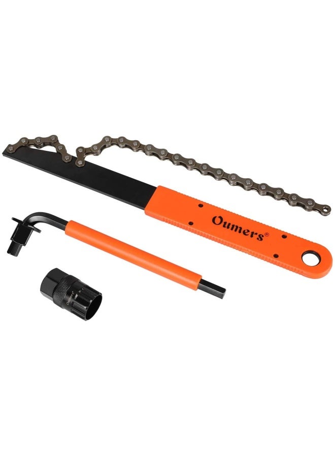 Oumers Bike Cassette Removal Tool With Chain Whip And Auxiliary Wrench Bicycle Sprocket Removal Tools Bicycle Cassette Lock Ring Removal Freewheel Remover Wrench Sprocket Remover  - Image 2