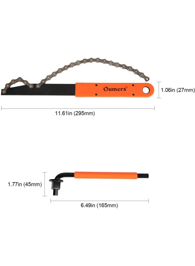 Oumers Bike Cassette Removal Tool With Chain Whip And Auxiliary Wrench Bicycle Sprocket Removal Tools Bicycle Cassette Lock Ring Removal Freewheel Remover Wrench Sprocket Remover  - Image 3