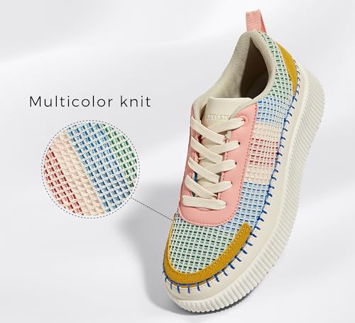 LUCKY STEP Women's Running Shoes Knit Non Slip Walking Trainers Casual Breathable Lightweight Sports Sneakers(Pink/Yellow Multi Knit,10 B(M) US) - Image 2