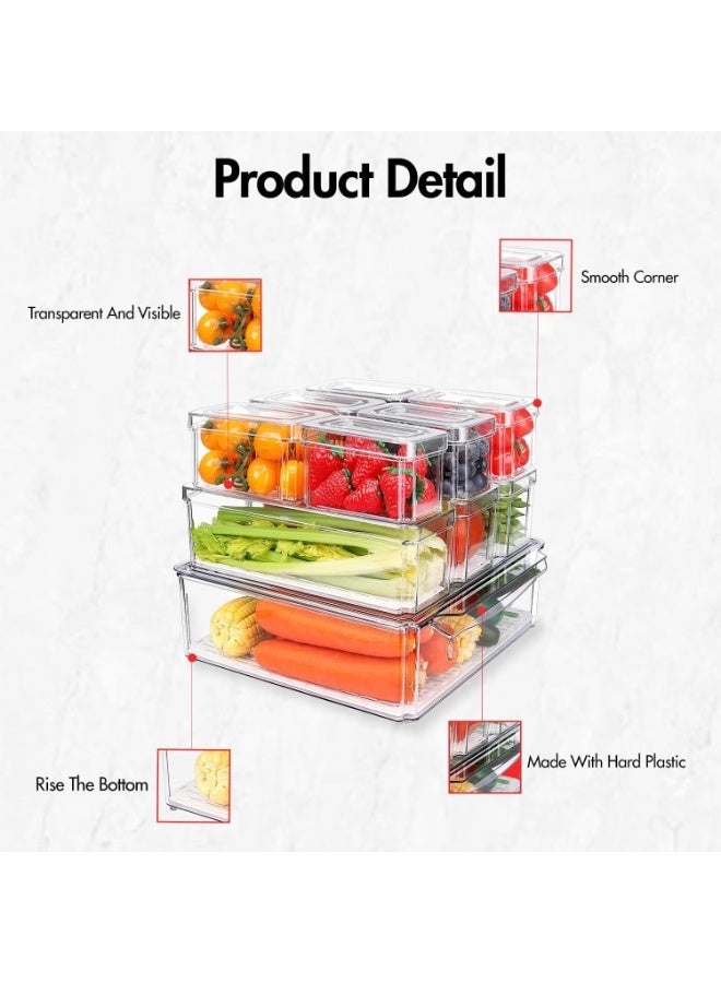 DUNISO 10 Pcs Fridge Organizer,Stackable Refrigerator Organizer Bins with Lids,Food Storage Containers,Space Saving, Waterproof and Durable，for Fruits Vegetable Food Drinks,Clear - Image 2