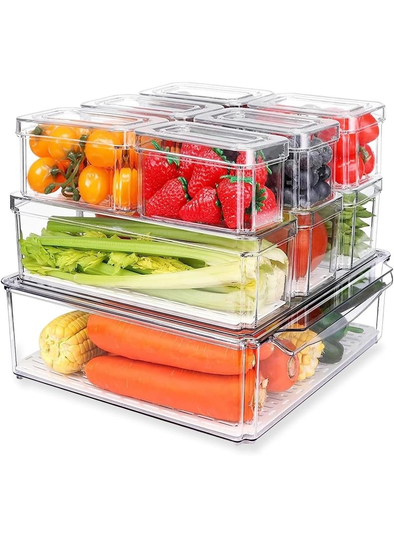 DUNISO 10 Pcs Fridge Organizer,Stackable Refrigerator Organizer Bins with Lids,Food Storage Containers,Space Saving, Waterproof and Durable，for Fruits Vegetable Food Drinks,Clear - Image 1
