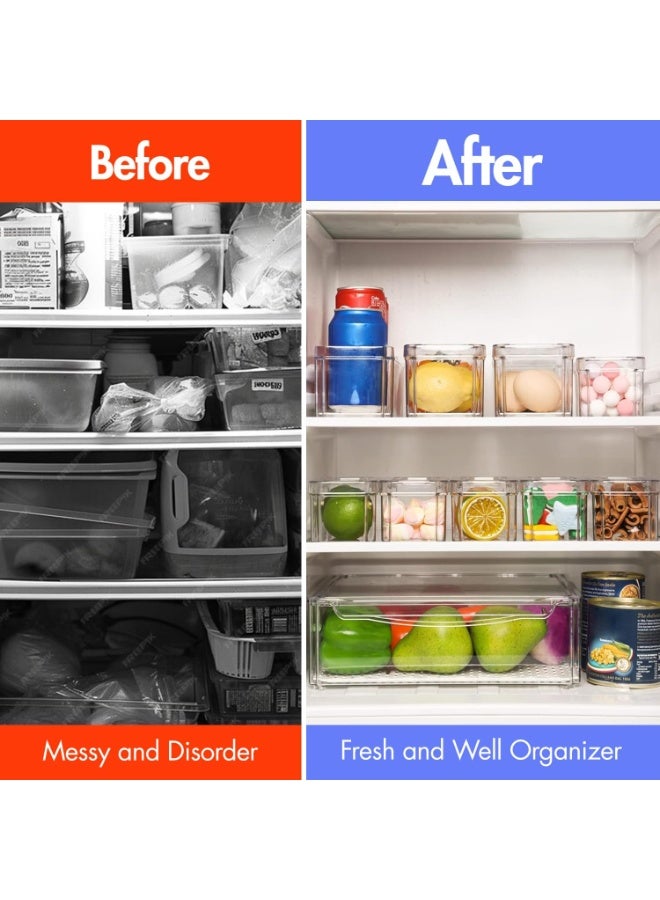 DUNISO 10 Pcs Fridge Organizer,Stackable Refrigerator Organizer Bins with Lids,Food Storage Containers,Space Saving, Waterproof and Durable，for Fruits Vegetable Food Drinks,Clear - Image 5