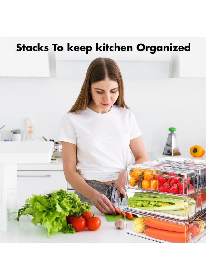 DUNISO 10 Pcs Fridge Organizer,Stackable Refrigerator Organizer Bins with Lids,Food Storage Containers,Space Saving, Waterproof and Durable，for Fruits Vegetable Food Drinks,Clear - Image 4