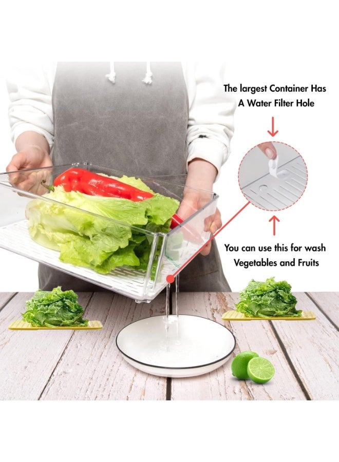 DUNISO 10 Pcs Fridge Organizer,Stackable Refrigerator Organizer Bins with Lids,Food Storage Containers,Space Saving, Waterproof and Durable，for Fruits Vegetable Food Drinks,Clear - Image 3