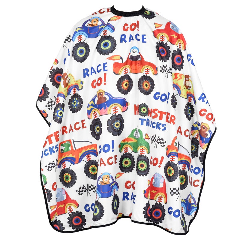 FaHaner Kids Haircut Cape Waterproof Kids Barber Capes with Adjustable Neckline Unisex Kids Hair Cutting Cape Cover Barber Apron for Hairdresser and Stylist 51 x 36 Inch (Cartoon Truck) - Image 1