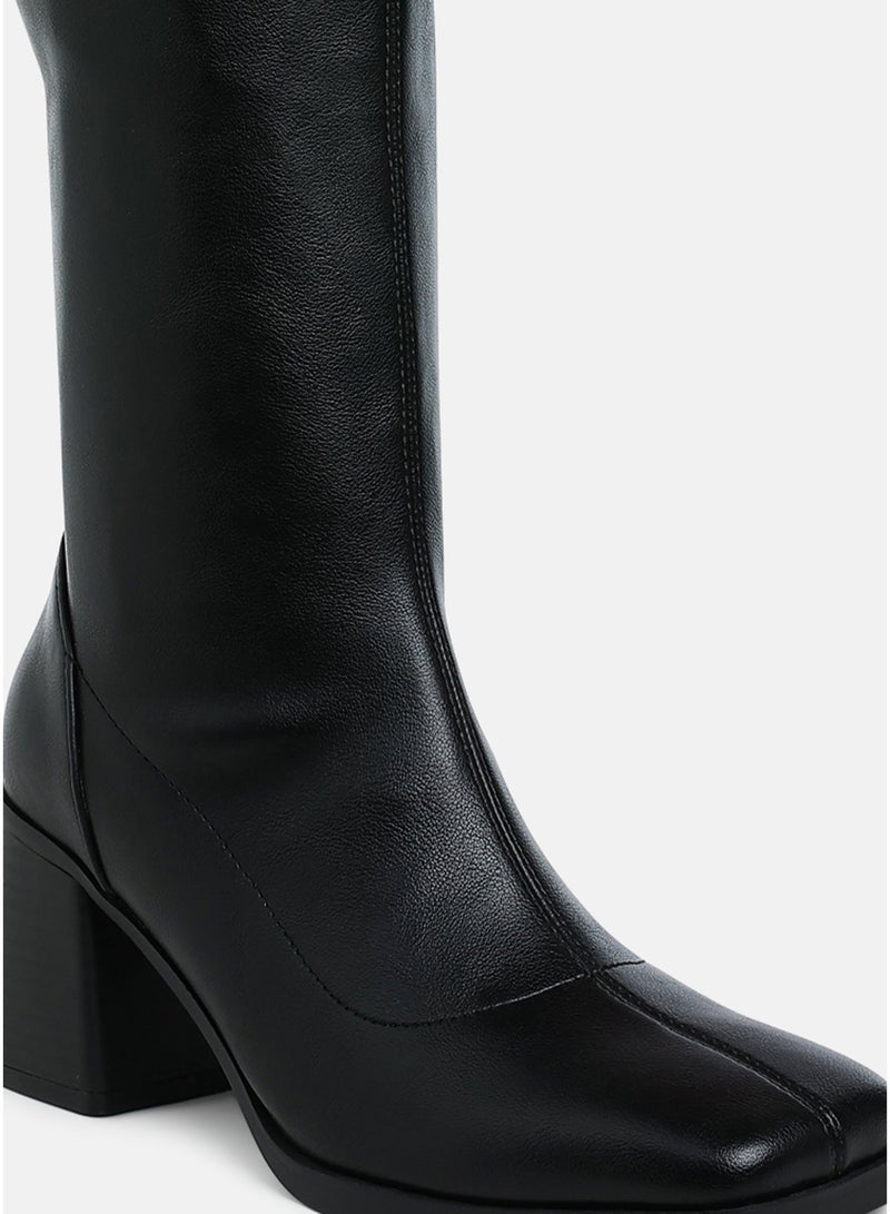 London Rag Women's Faux Leather Block Heel Boots in Black - Image 4