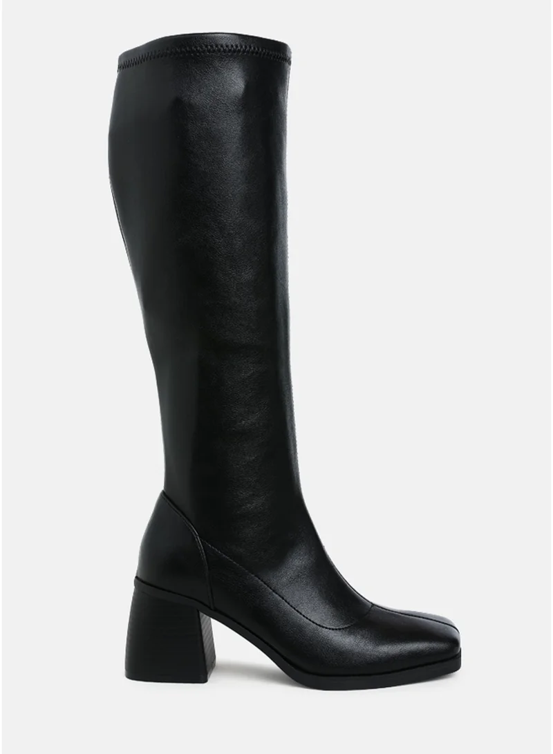 London Rag Women's Faux Leather Block Heel Boots in Black