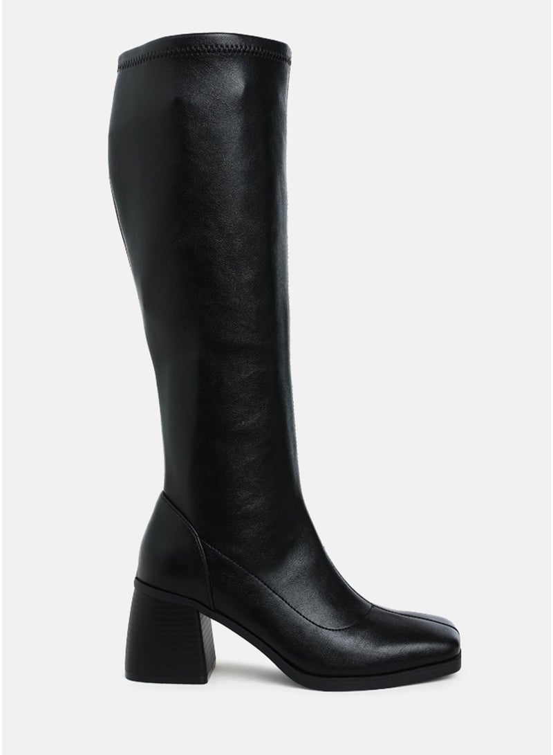 London Rag Women's Faux Leather Block Heel Boots in Black - Image 1