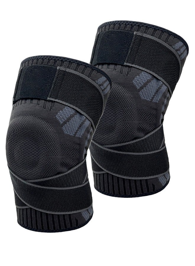 سوبر زي يوث دعامة الركبة، دعامة ركبة من السيليكون لامتصاص الصدمات، قطعتان من دعامة الركبة للرجال، وسادات ركبة قابلة للتهوية لتخفيف ضغط الركبة، لون أسود - Image 1