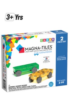 MAGNA-TILES Cars 2 Piece Expansion Set, Green And Yellow, Original 3d Magnetic Building Tiles, For Kids Ages 3+  - Image 1