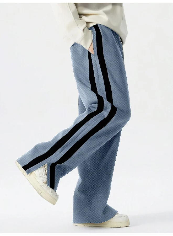 مانياك بنطلون مانياك رجالي واسع بقماش ملون بلمسة جانبية باللون الرمادي الفاتح والأسود