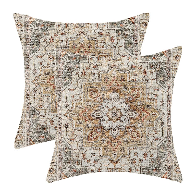 DAFENA Boho Pillow Covers 18x18 Inch 2 Pcs Vintage Burnt Orange Grey Beige Carpet Pattern Ethnic Decor Throw Pillows Retro Outdoor Farmhouse Decoration Pillowcase Linen Cushion Cover for Couch Sofa - Image 2